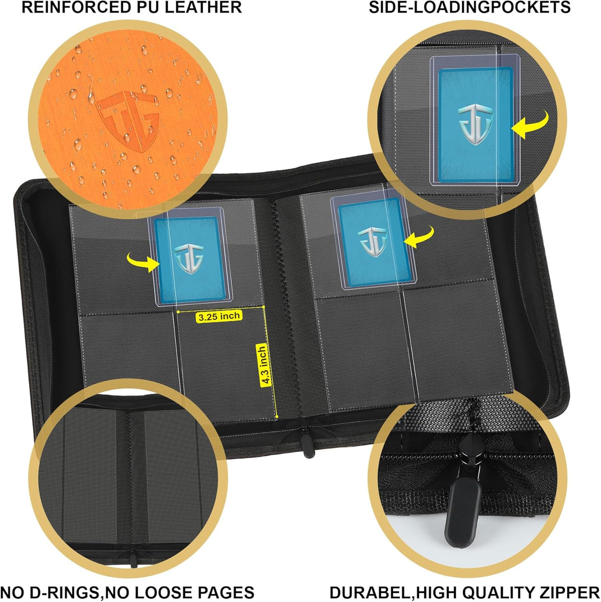 Toploader Binder,Holds 112 Toploaders, 4 Pocket Top Loader Binder for 3" x 4" Rigid Card Holders
