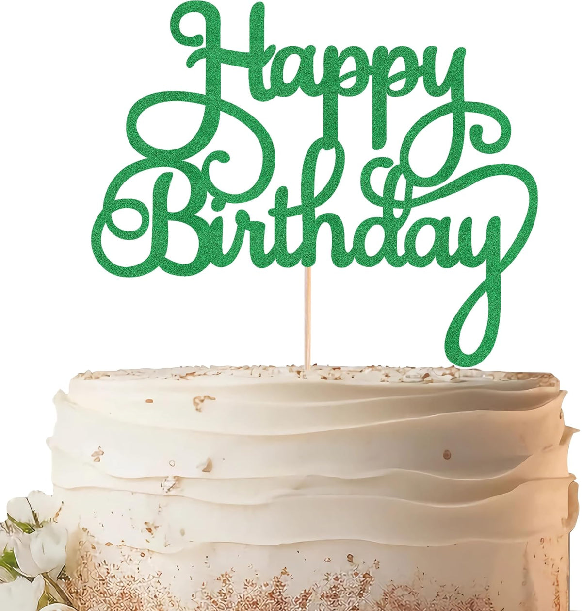 Happy Birthday Cake Topper - Green Glitter Birthday Party Cake Decoration Supplies - Happy Birthday