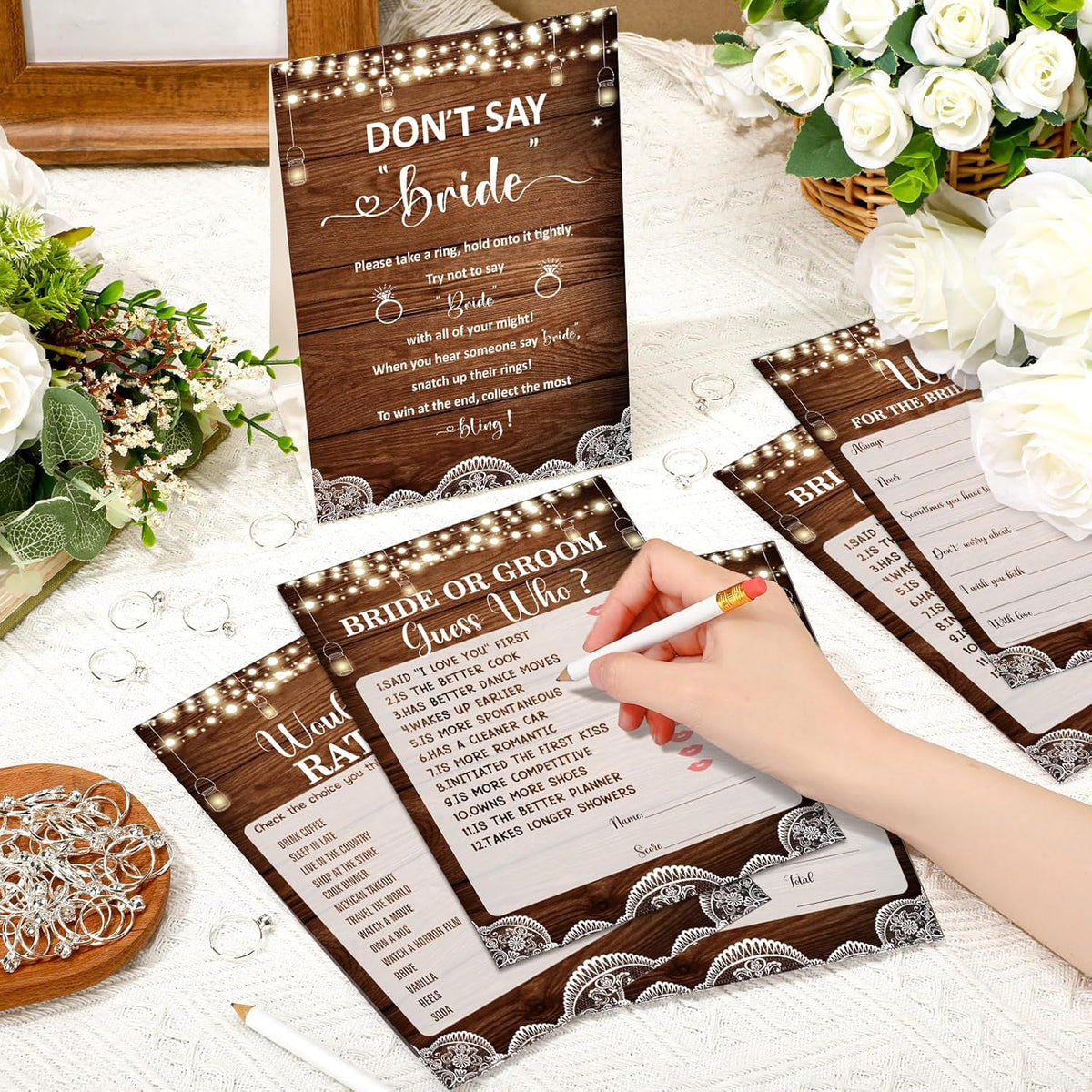 Estune 331 Pcs Bridal Shower Games Supplies, 5 Sets 250 Pcs Wedding Cards 1 Put a Ring on It Bridal