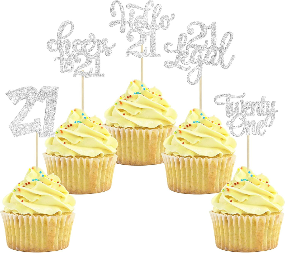 30pcs 21st Birthday Cupcake Toppers - Twenty One Legal 21st Cupcake Picks - Cheers to 21 Years Old