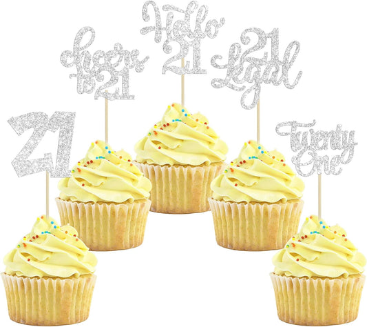 30pcs 21st Birthday Cupcake Toppers - Twenty One Legal 21st Cupcake Picks - Cheers to 21 Years Old