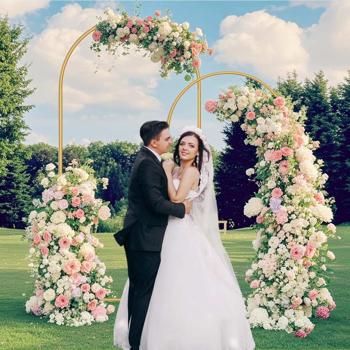 Metal Arch Backdrop Stand 7.2FT+6FT Wedding Arch Backdrop Stand Set of 2 Gold Arch Backdrop Stand