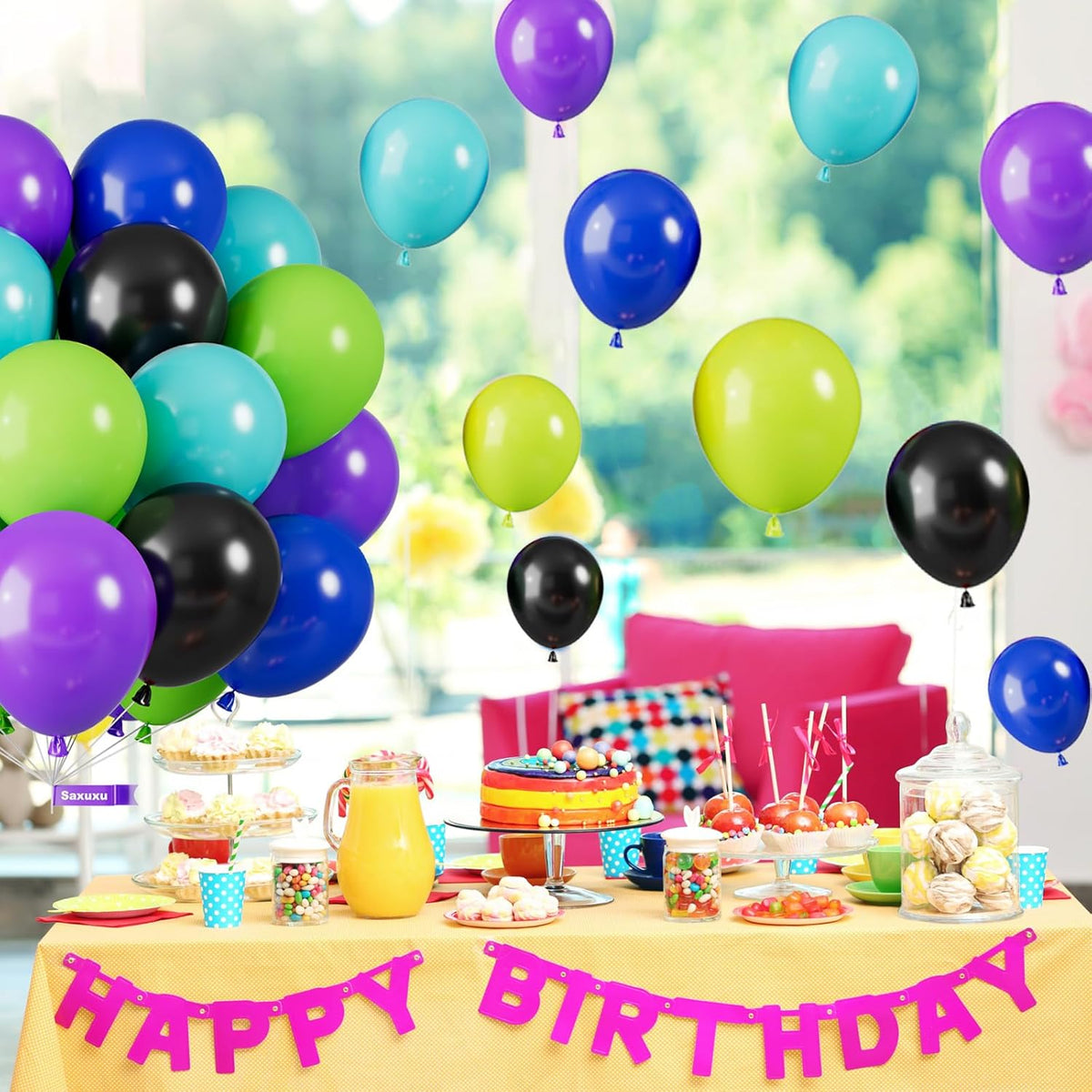 Green Purple Blue Balloons, 12 Inch Purple Green Teal Black Latex Balloons, Royal Blue Helium