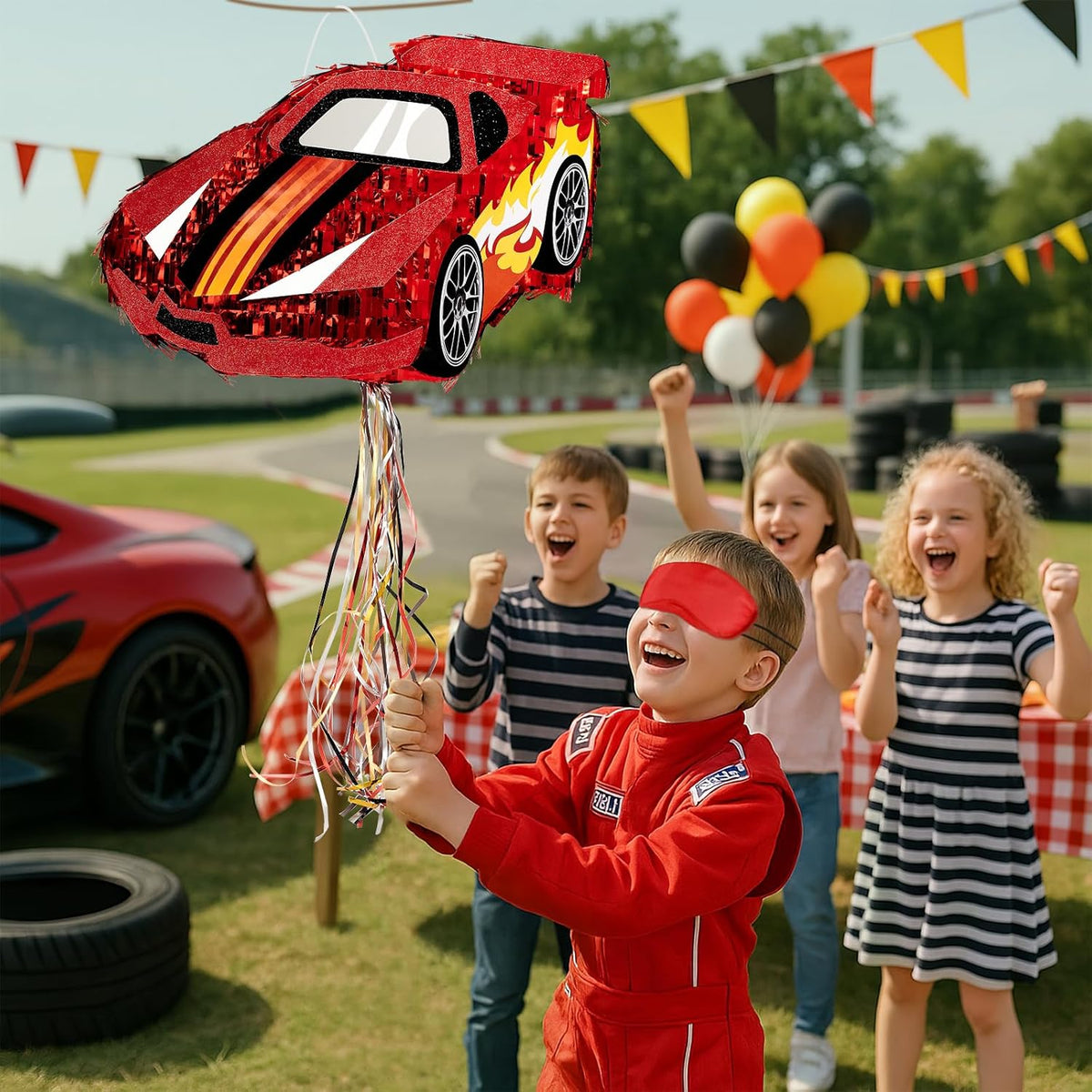 WERNNSAI Race Car Piñata - Race Car Birthday Decorations Truck Car Pinata Bundle with Blindfold and