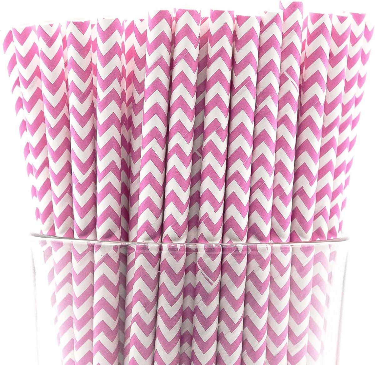 Pack of 900 Baby Pink Chevron Biodegradable 4-Ply Paper Drinking Straws (Compostable, Non-toxic