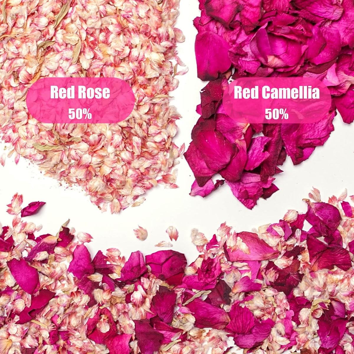 50 Pack Real Dried Rose Flower Petals Biodegradable Confetti, Dried Mix Red Rose Begonia Pink