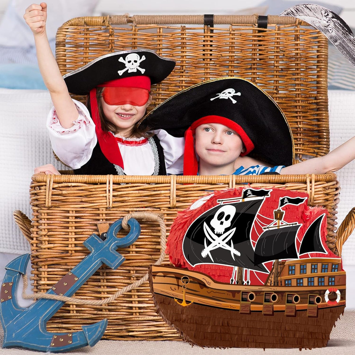 WERNNSAI Pirate Piñata - Pirate Ship Piñata with Blindfold and Bat for Boys Kids Caribbean Pirate