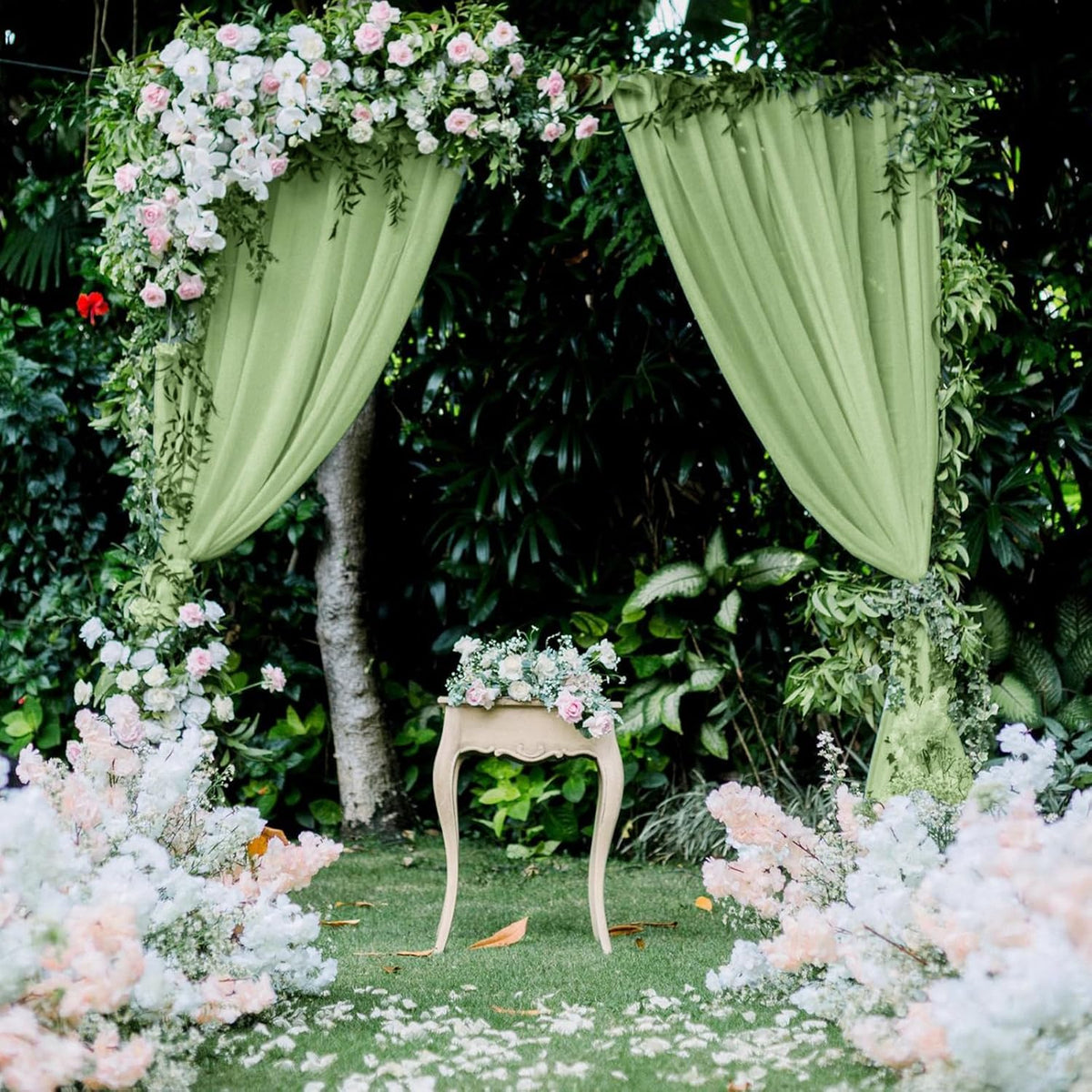 VOK Wedding Arch Draping Fabric Chiffon Fabric, 29in x 18Ft 2 Panels Sheer Chiffon Outdoor Curtain
