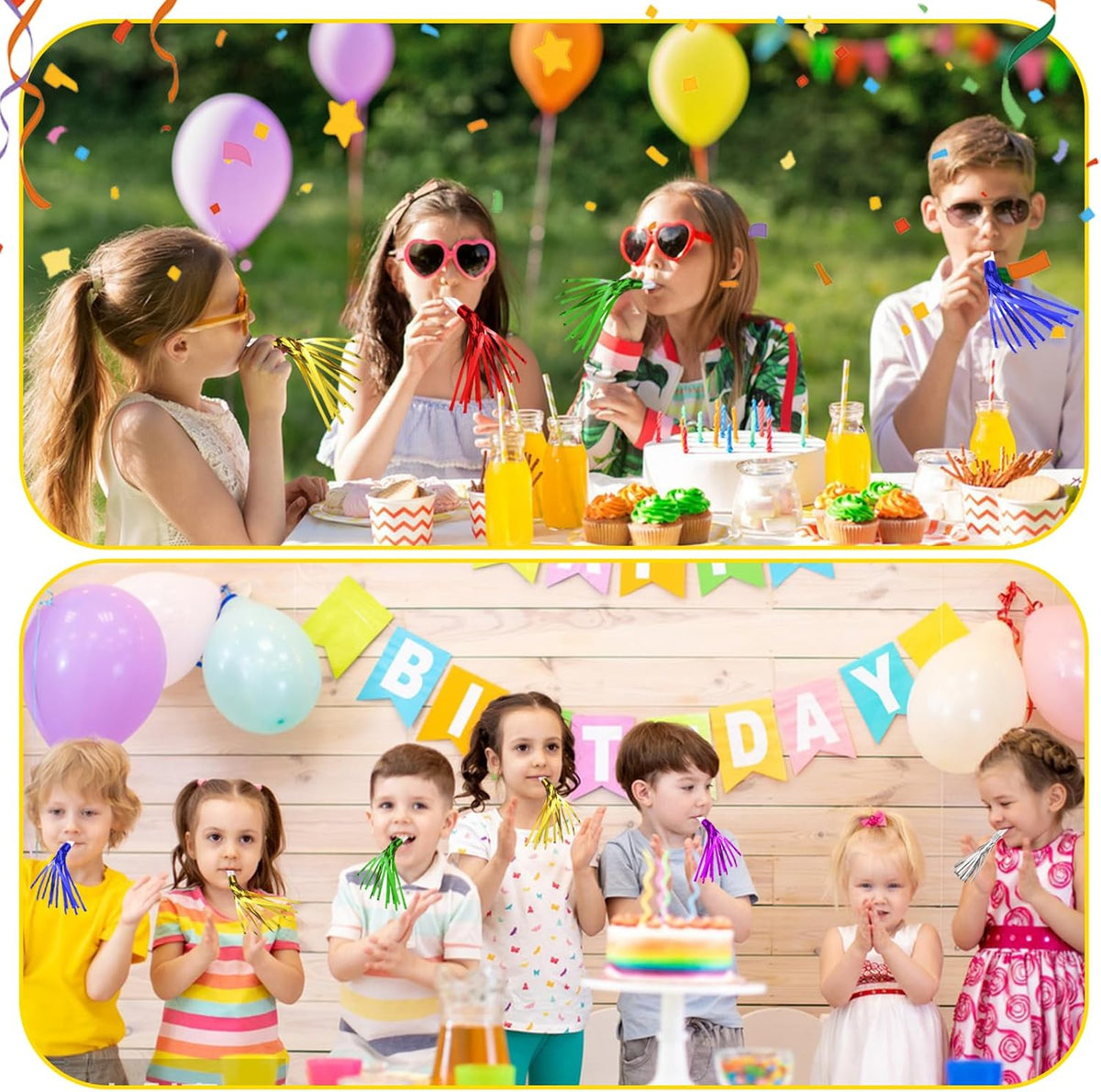 24 Pack Metallic Fringe Party Blowers - Kids Party Noise Makers,Party Blowers for Kids,Horns &