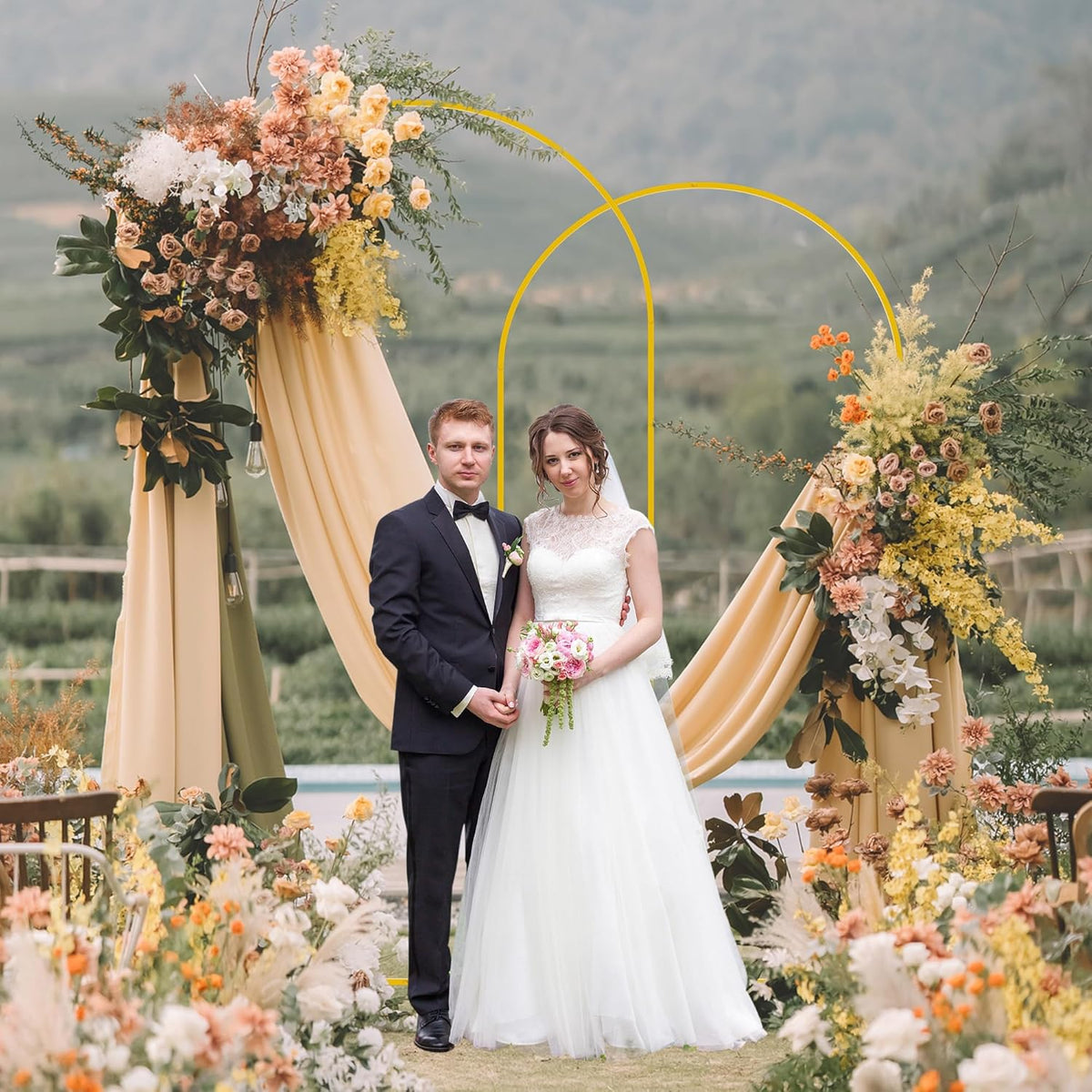 Wokceer Wedding Arch Backdrop Stand 7.2FT, 6.6FT White Metal Arch Stand Set of 2 for Birthday Party