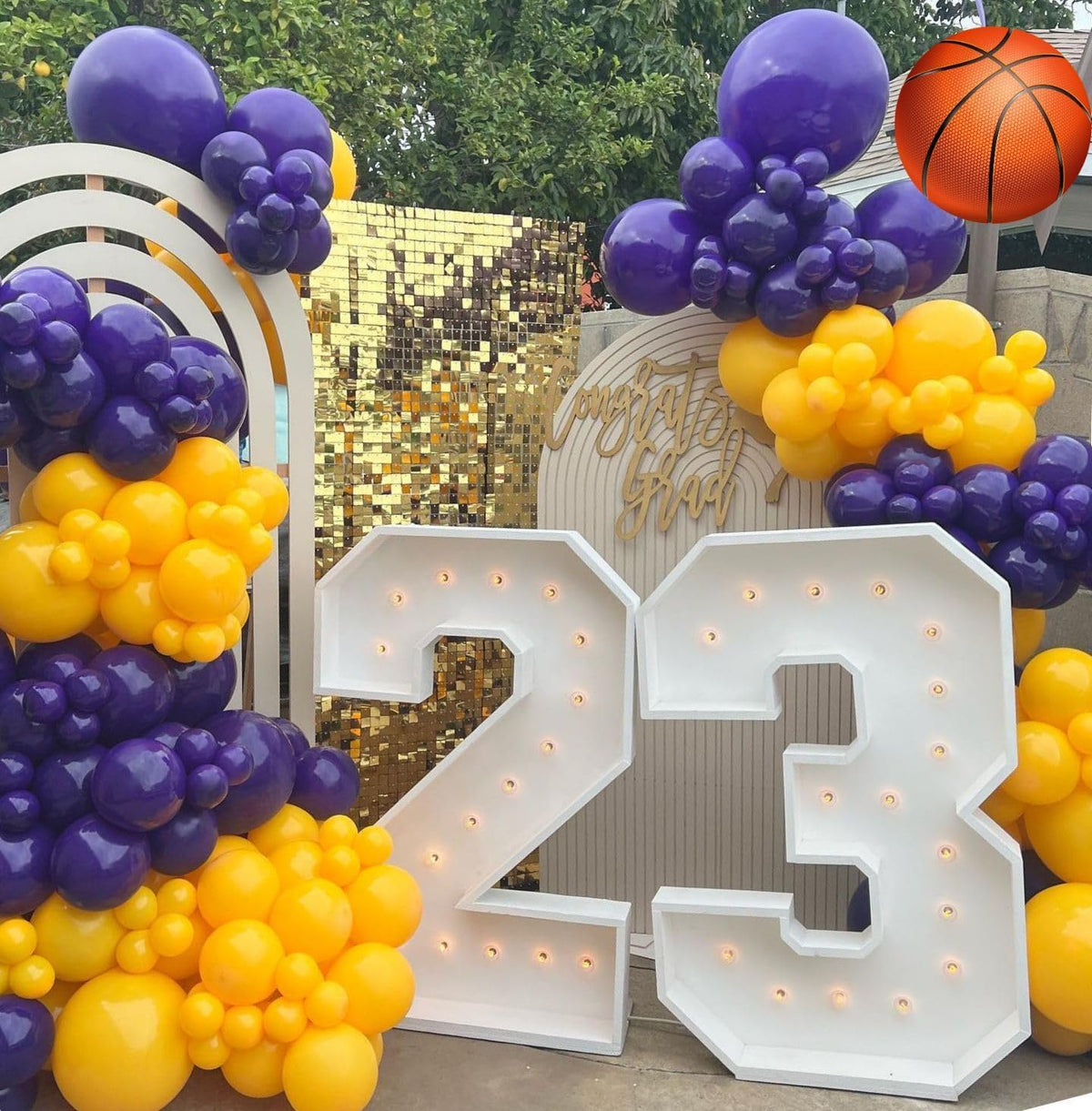 Paready Purple & Yellow Balloons Set - 50pcs, 12 Inch Light Yellow & Dark Purple Metallic Confetti