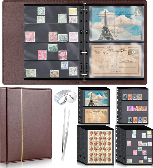 Lewtemi Stamp Collecting Albums Set Stamp Collection Book Include 20 Pages Album Binder Tweezer and