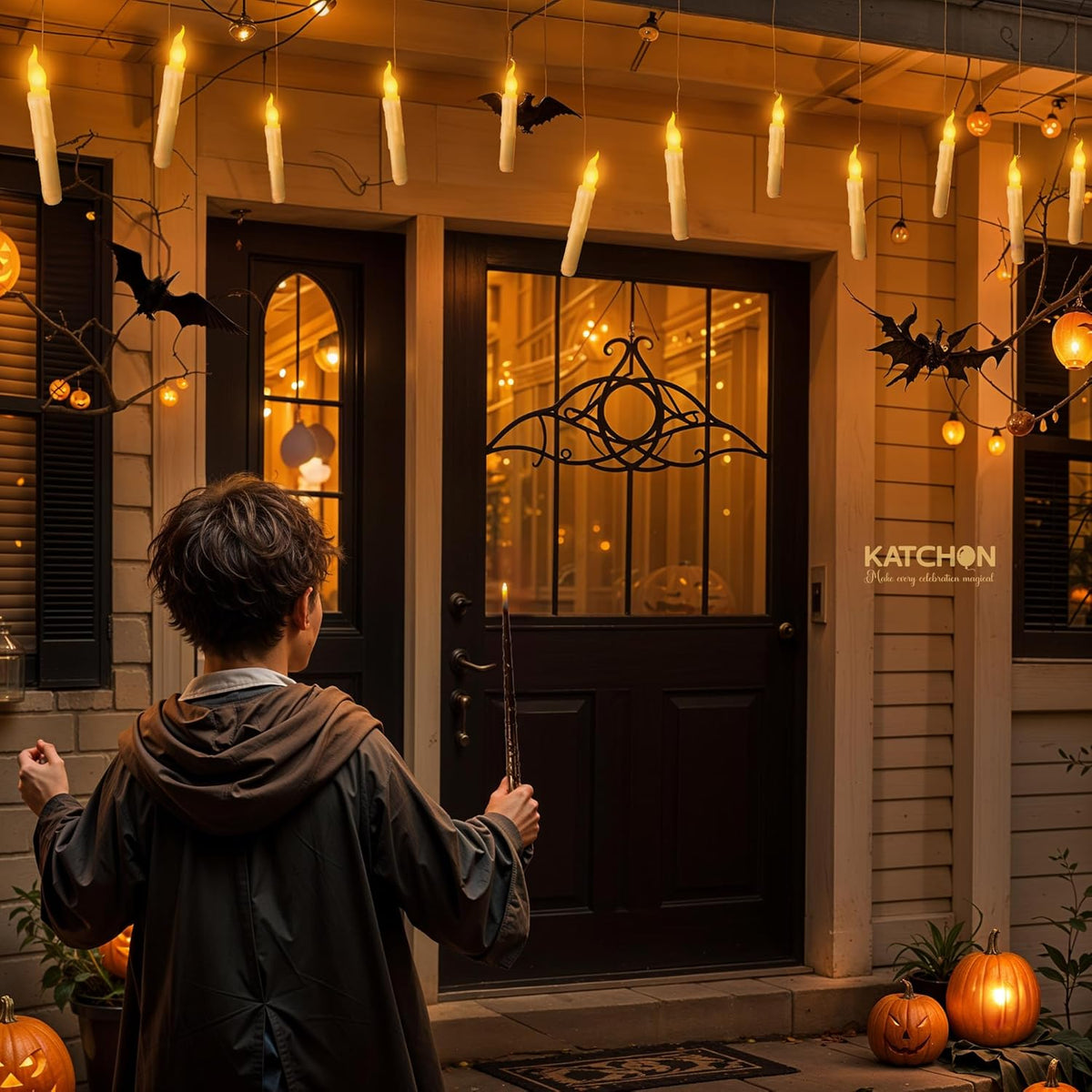 KatchOn, Halloween Floating Candles with Wand Remote - 12 Pcs, Magic Flickering Warm Light