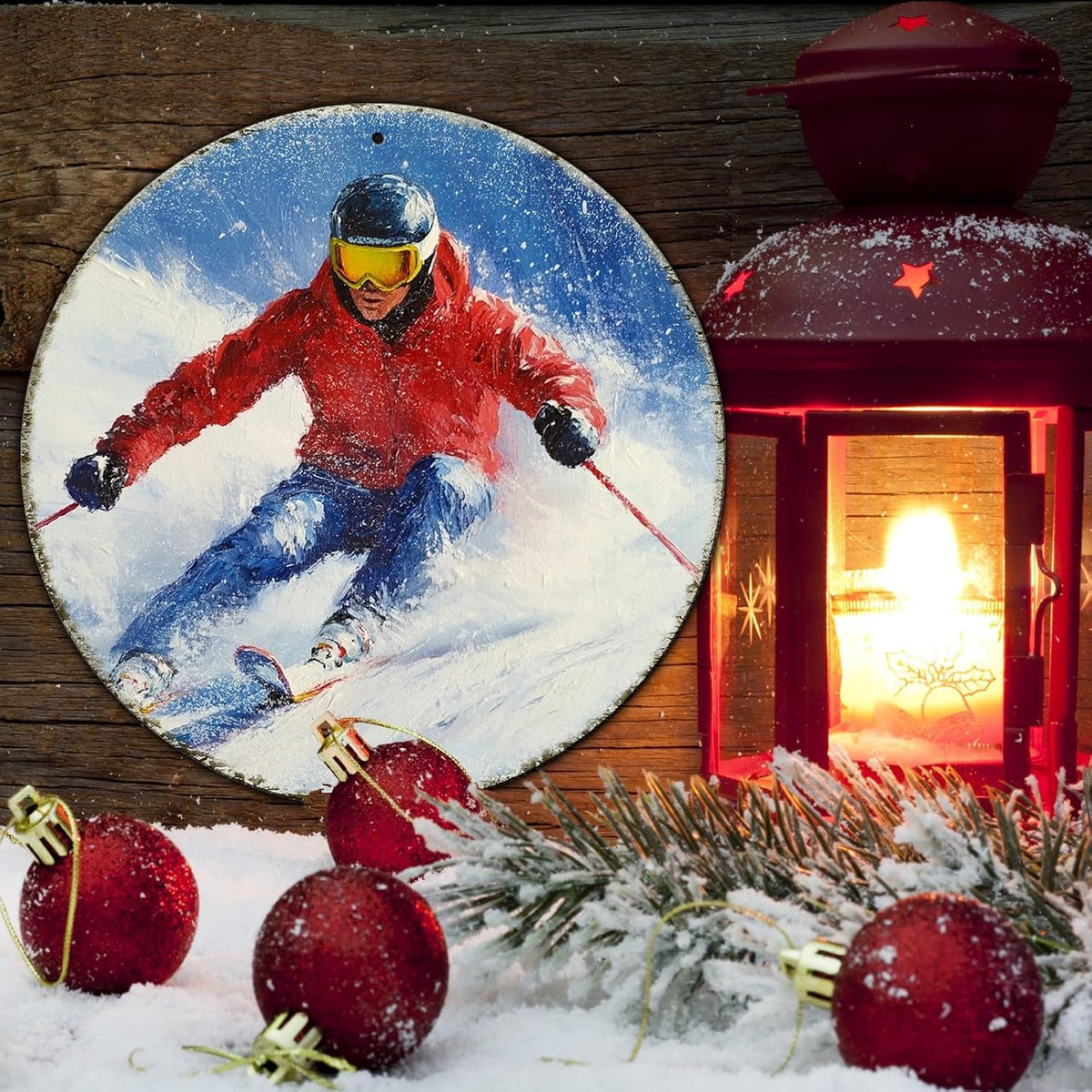 Round Ski Vintage Metal Sign Skiing Sign, Office Sign Home Décor Ski Lodge Décor Cabin Tin Sign 12