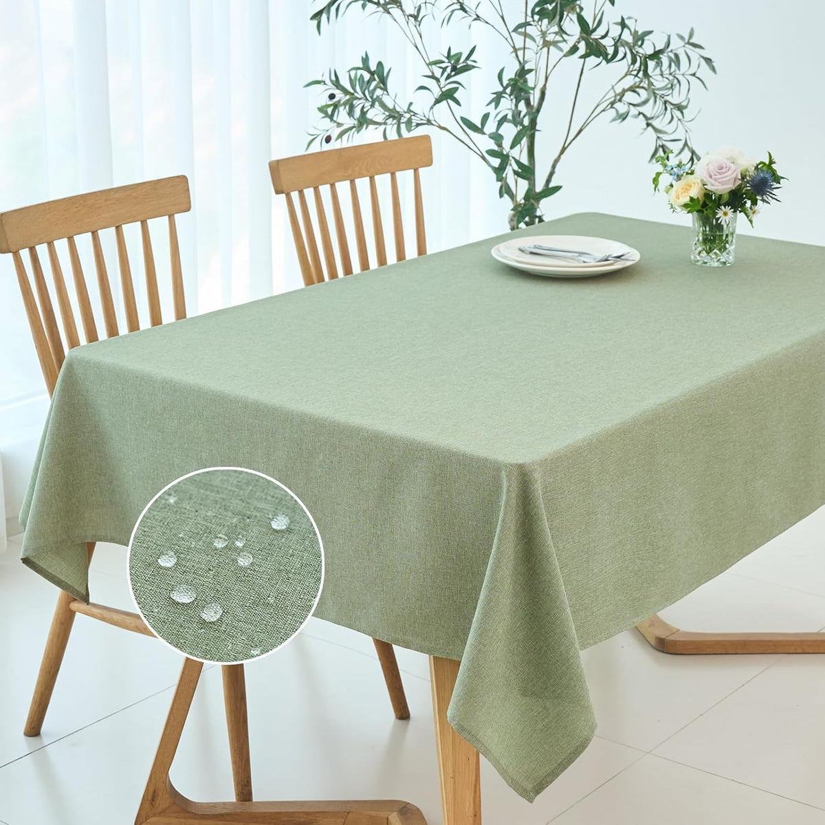 maxmill Linen Textured Rectangle Tablecloth Water Resistant Wrinkle Free Spill-Proof Stain Proof