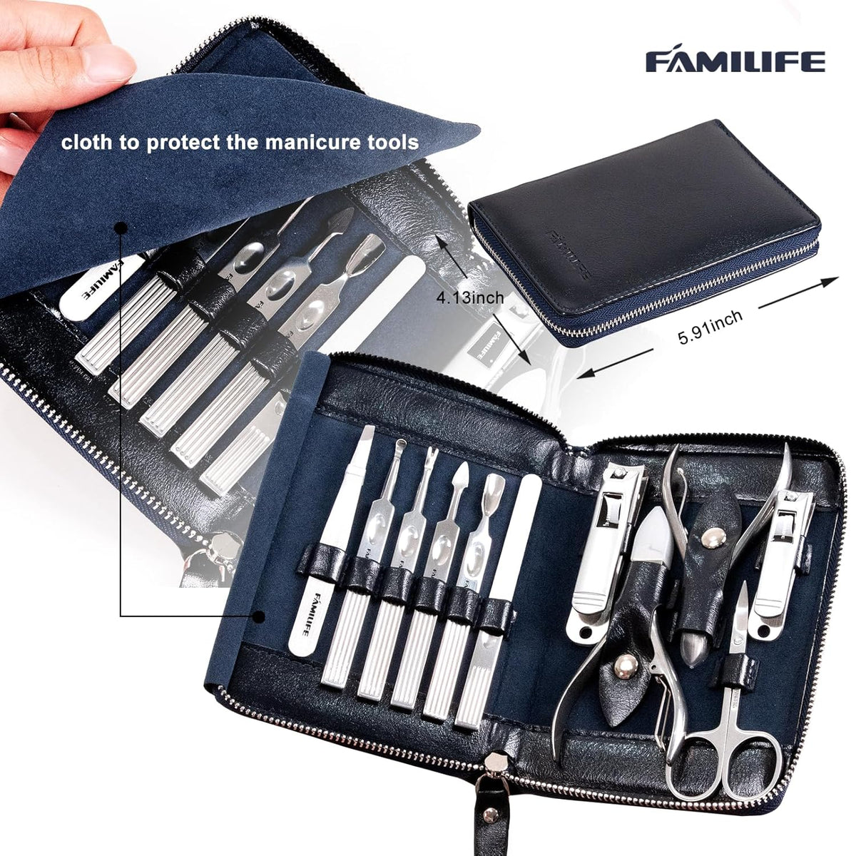 Manicure Kit, FAMILIFE Professional Manicure Set Nail Kit, 11 in 1 Stainless Steel Nail Clippers