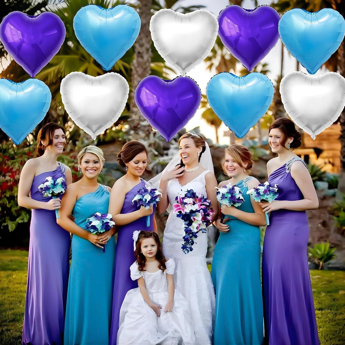 Blue Purple Silver Heart Balloons,12Pcs 18Inch Blue Silver Purple Heart Shaped Foil Helium