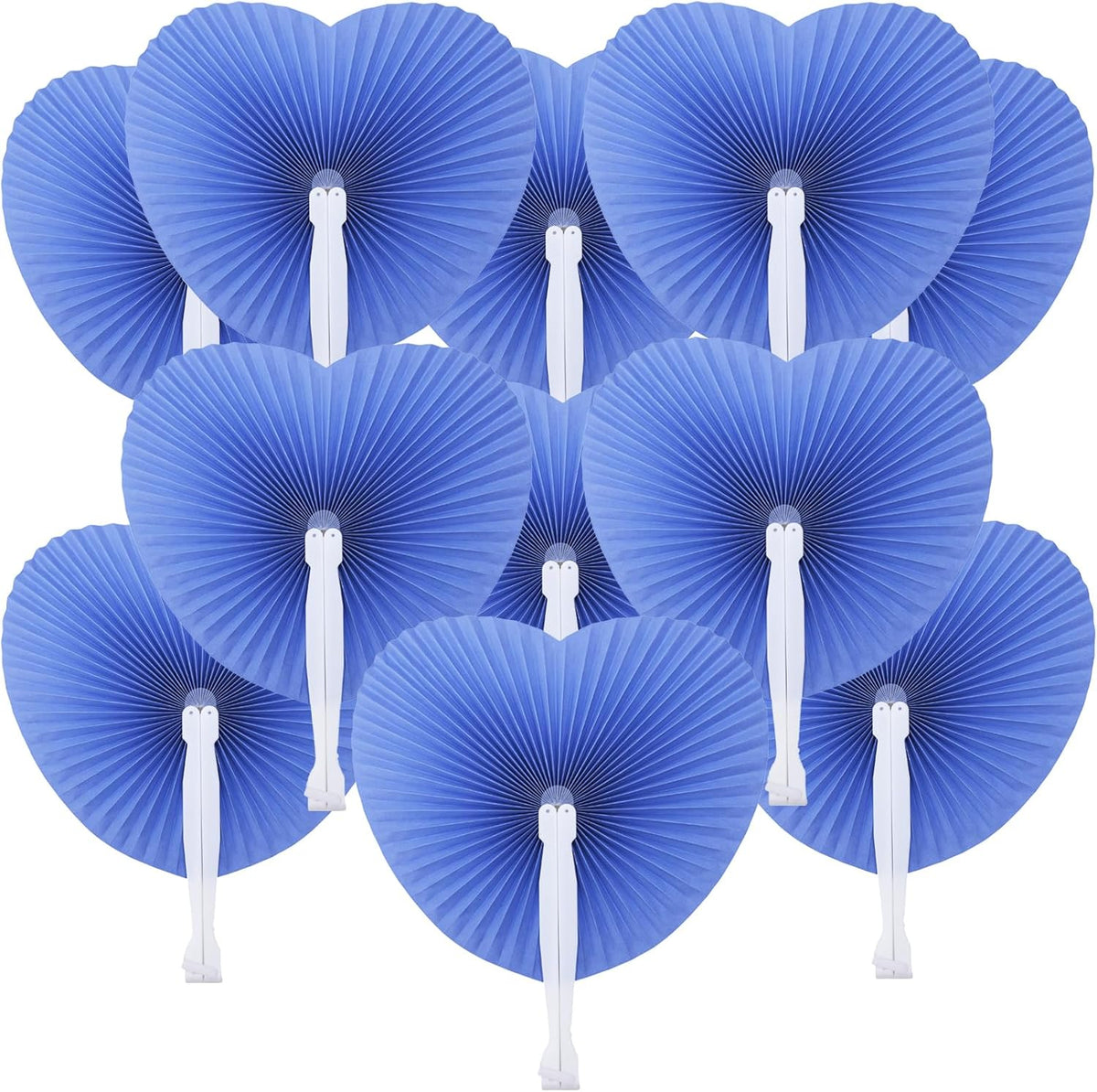 12 Packs Decorative Paper Folding Hand Fans Handheld,Navy Heart Foldable Wedding Fans Chinese and