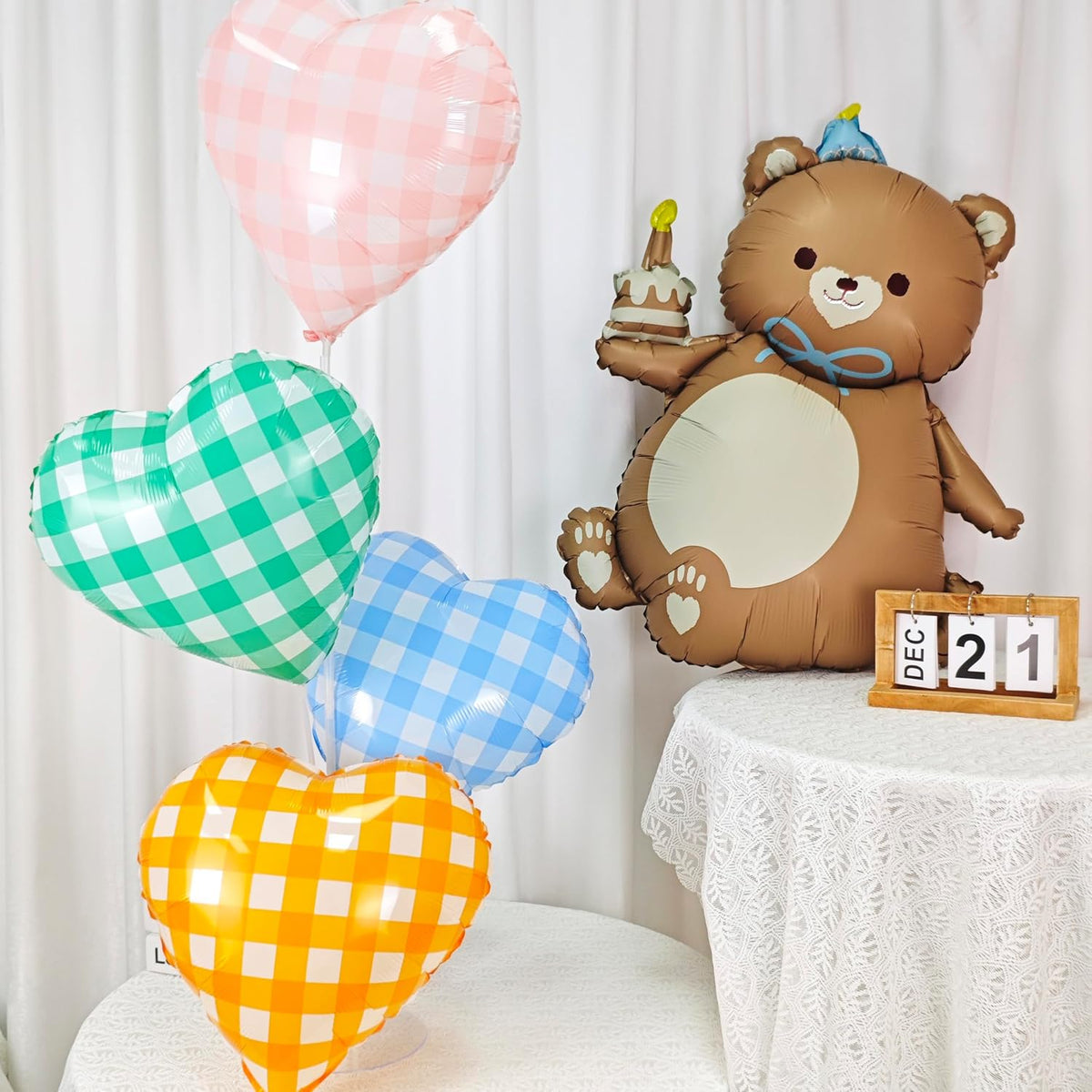 2PCS Matte Bear Animal Balloon With Hat Big Brown Bear Holding Birthday Candle Cake Bear Foil