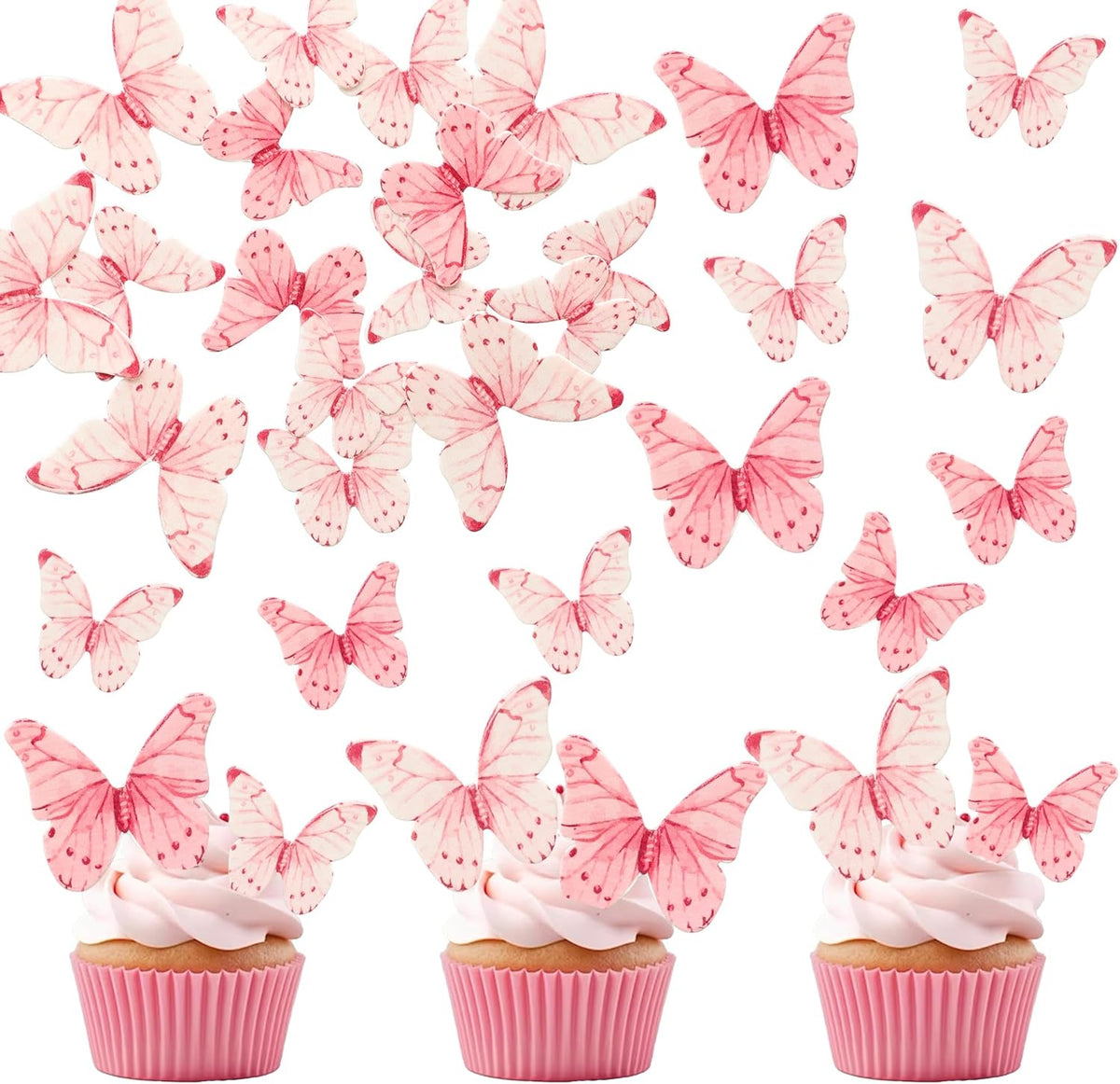 Ephlyn 40Pcs Edible Butterfly Cupcake Toppers 3D Butterfly Cake Picks Mixed Color Cake Decorations