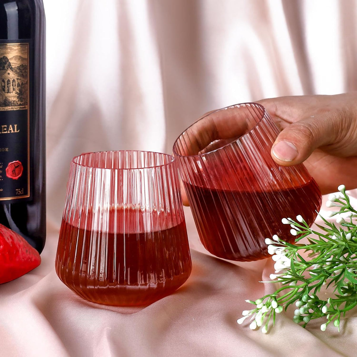 40 Pack Plastic Ribbed Wine Glasses, 14Oz Origami Disposable Wine Glasses Unbreakable Clear Plastic