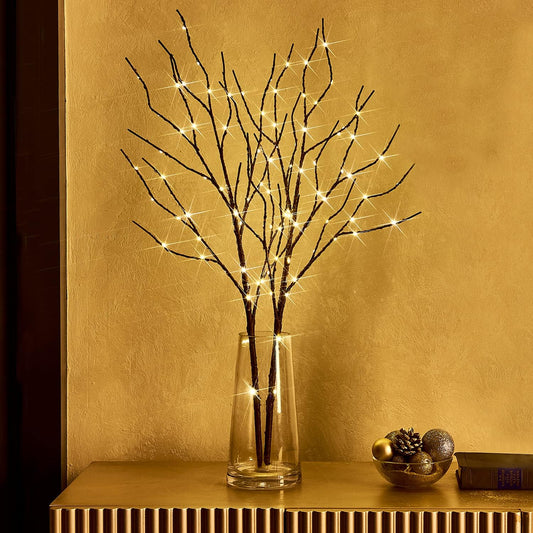 Fudios Lighted Brown Branches with Timer 32 in 100 LED for Vases Battery Operated, Artificial