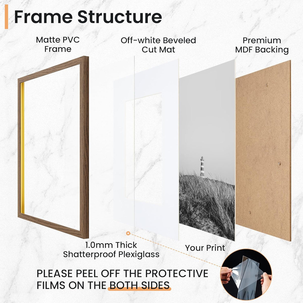 5x7 inch Picture Frame, 5x7 Photo Frames with 4x6 Removable Mat - High Definition Plexiglass