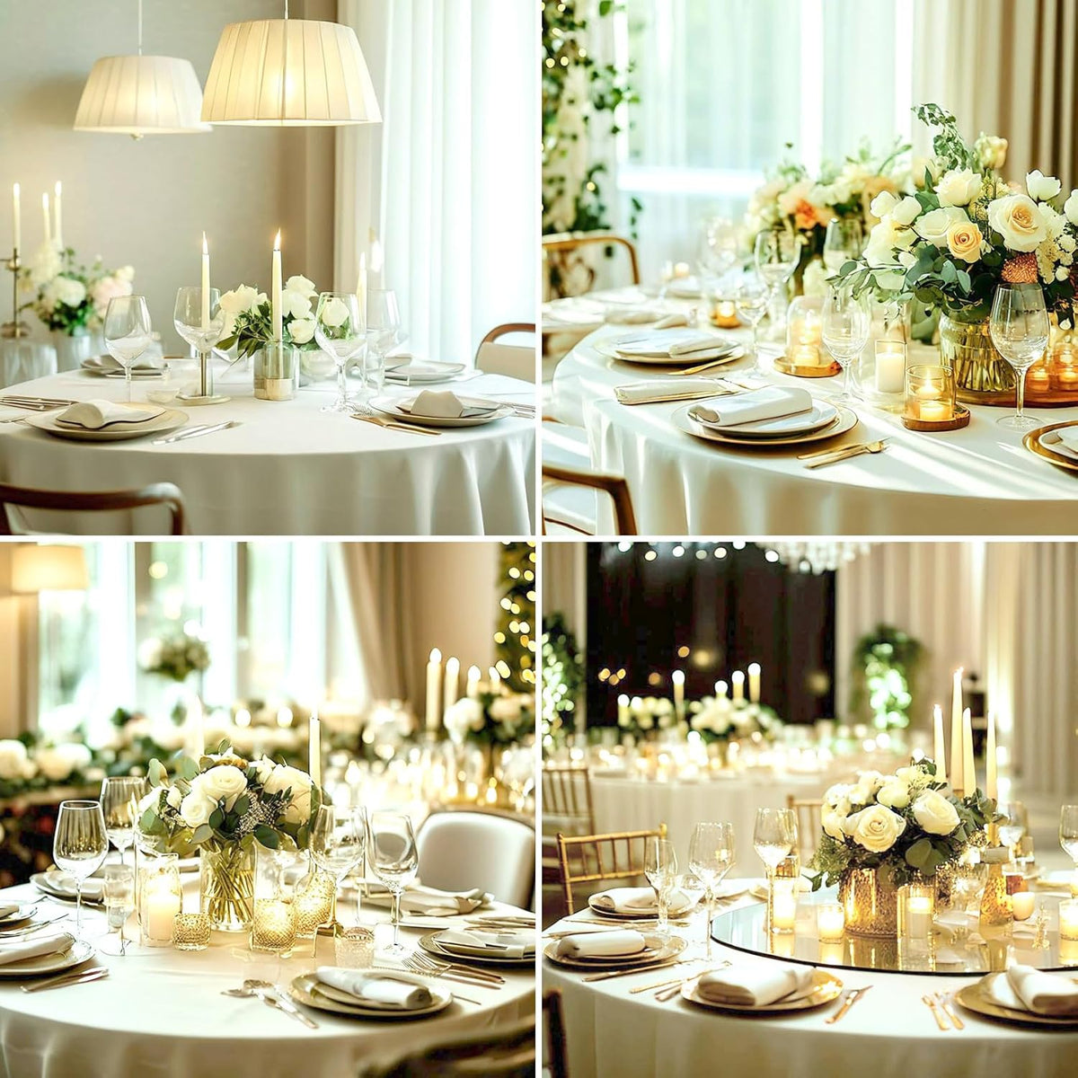 Round Tablecloth 6 Pack 90 Inch Ivory Tablecloths Washable Decorative Linen Polyester Table Clothes