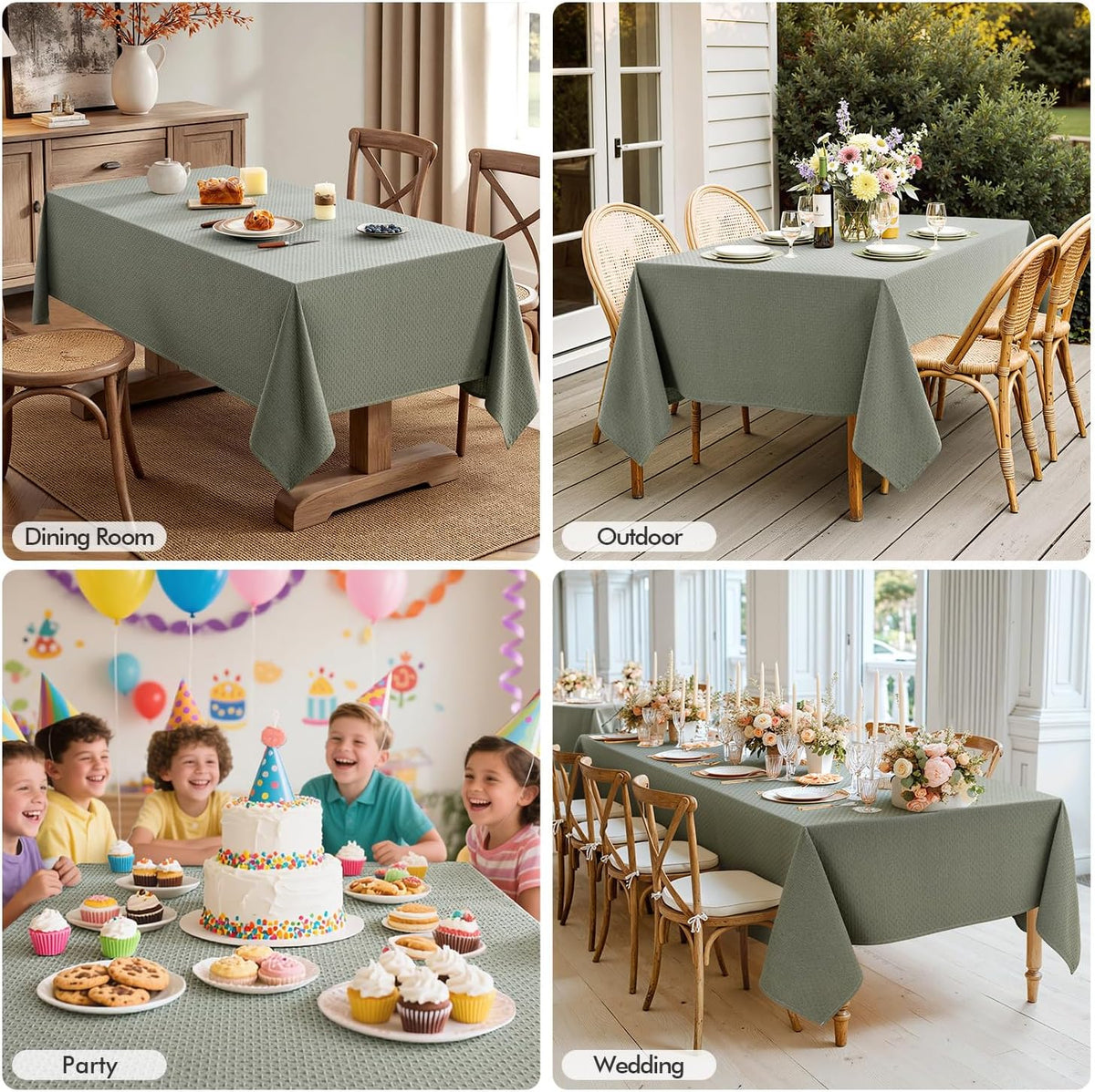 MIULEE Olive Green Linen Cottton Table Cloth Rectangle Tablecloth Waterproof Spillproof Cross-Star