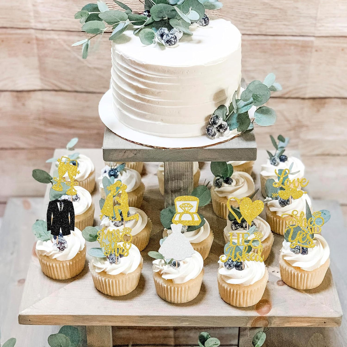 30 Pack Bride to be Cupcake Toppers Glitter Diamond Ring I Do Love Cupcake Picks Miss to Mrs He