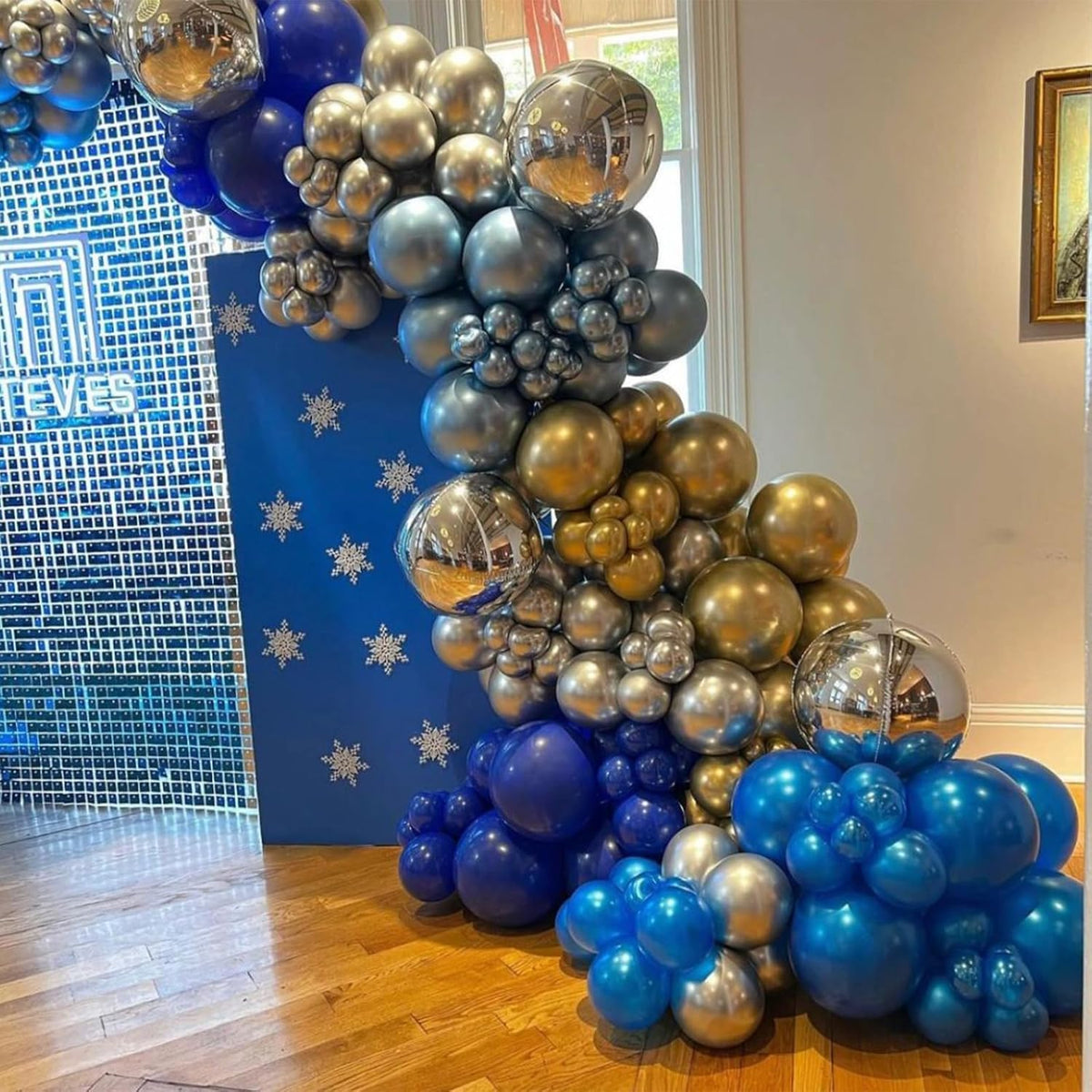 Blue and Gold Balloons, 60Pcs 12Inch Navy Pearl Party Balloons With Metallic Helium Balloon