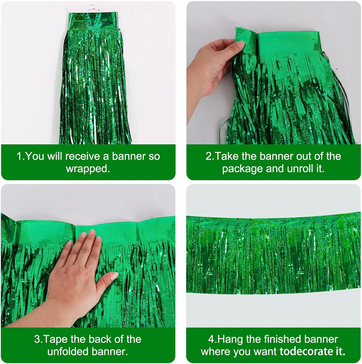 BEISHIDA 3 Packs Metallic Foil Fringe Garland Laser Green Wall Hanging Tinsel Fringe Banners for