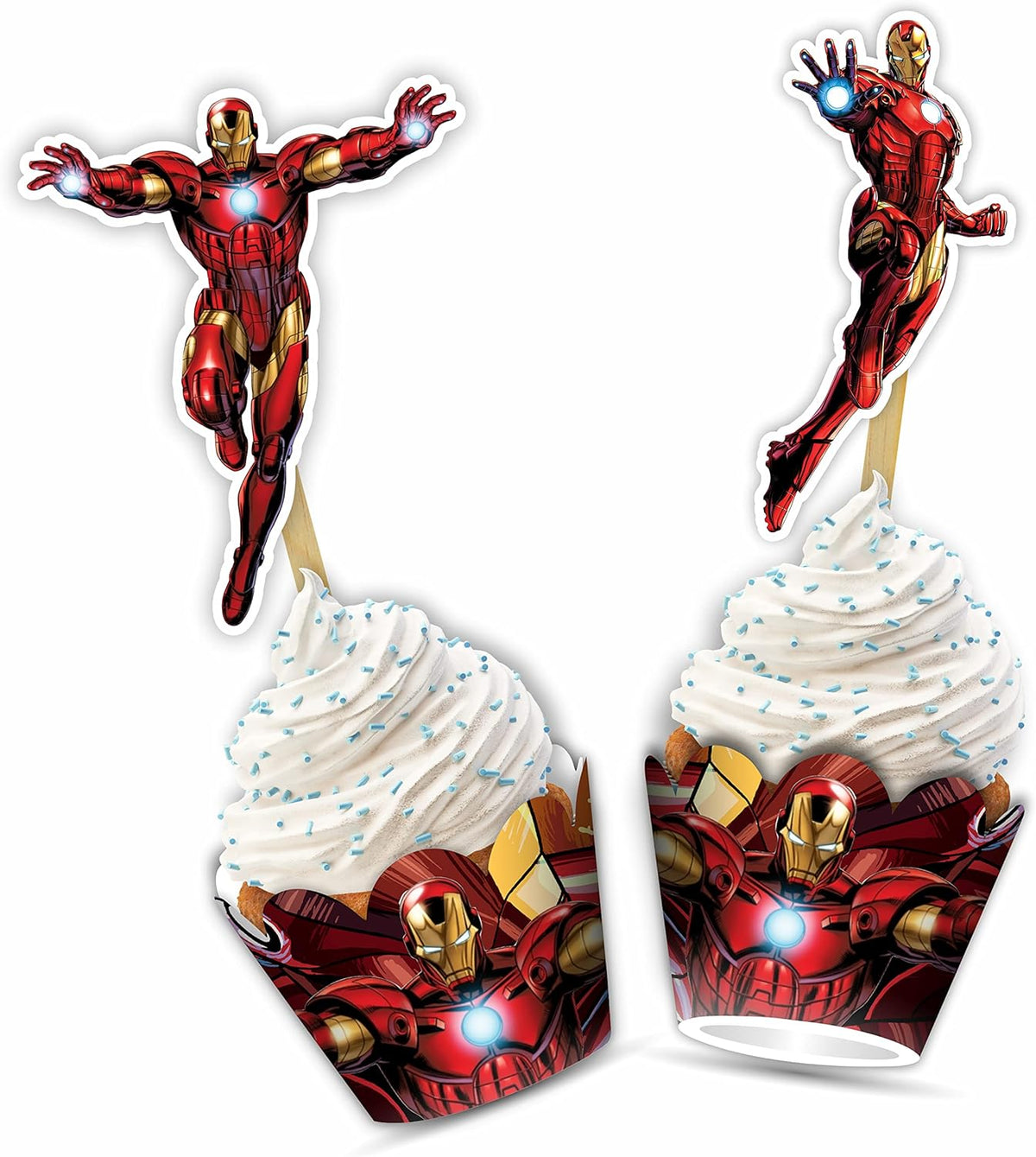 "Irn Man Cupcake Wrapper – Theme Birthday Party Supplies – Cartoon Inspired Cupcake Decoration