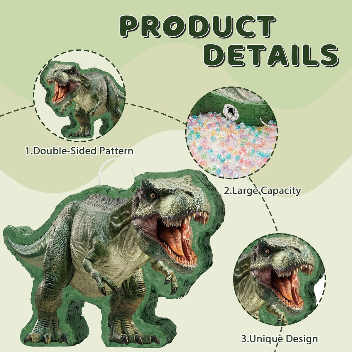 WERNNSAI Dinosaur Piñata - Jungle Dinosaur Piñata Bundle with Blindfold and Bat for Kids Boys