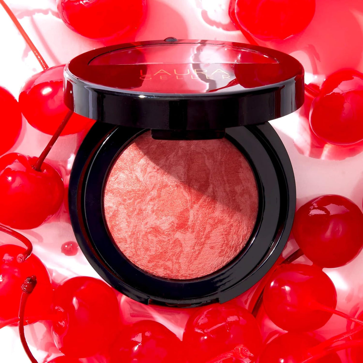 LAURA GELLER NEW YORK Baked Blush-n-Brighten Marbleized Blush for Cheeks - Cherry Custard - Natural