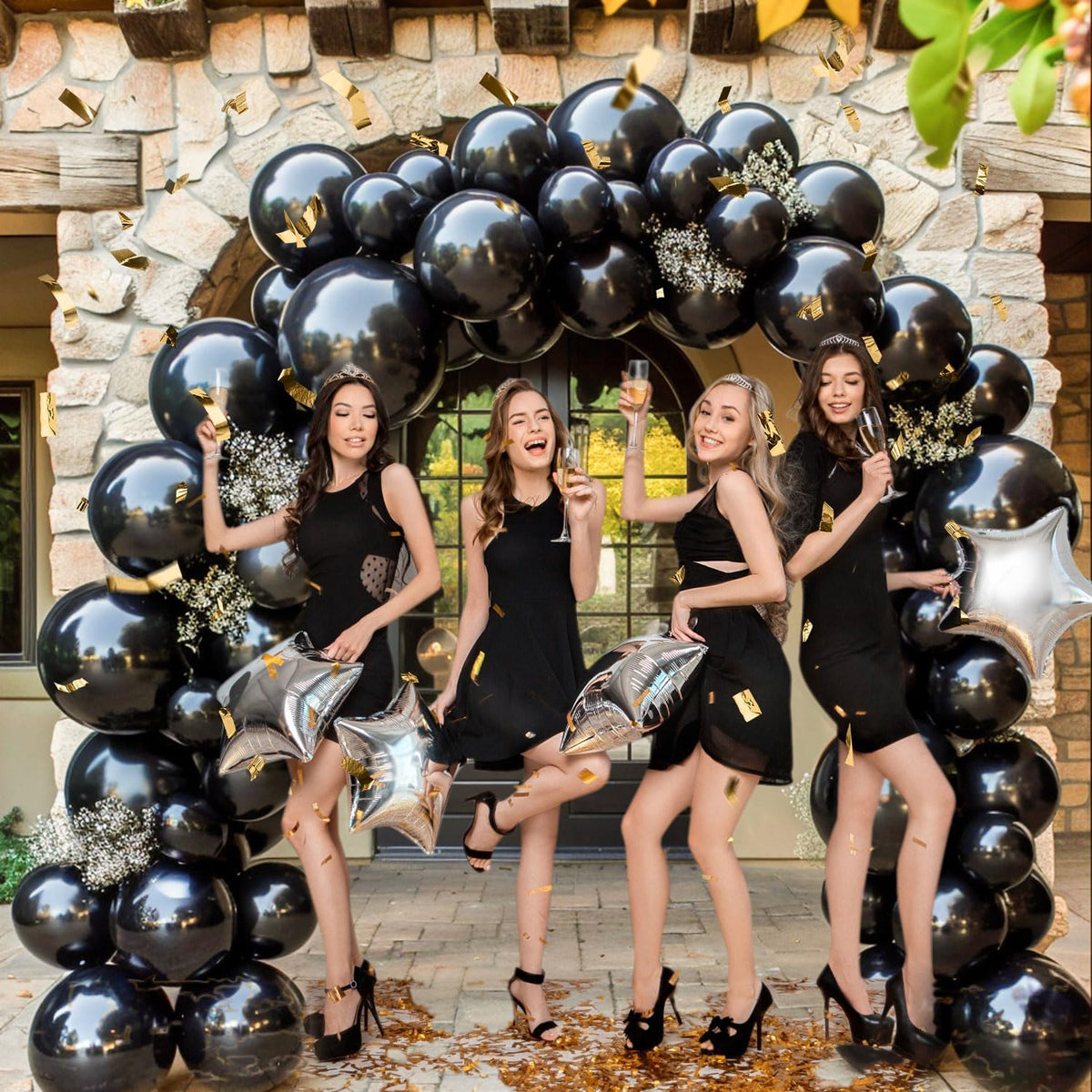 110pcs Black Balloons 12 Inch Black Balloon Arch Kit for Birthday Anniversary Graduation Baby