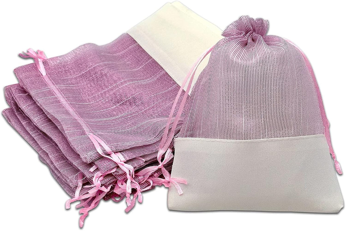 TheDisplayGuys For Your Modern Living 24-Pack Linen & Pink Organza Gift Bags with Drawstrings
