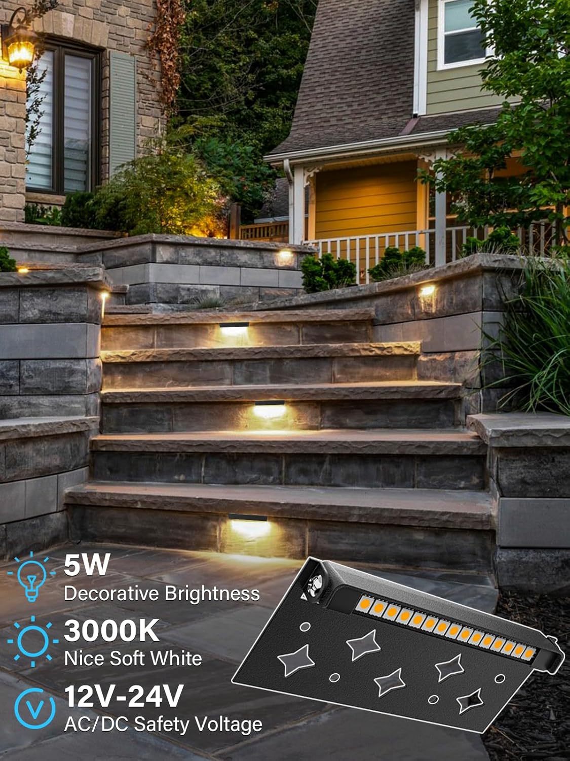5W Retaining Wall Lights 7 inch LED Hardscape Lighting Low Voltage Landscape Paver Lights 12V 24V