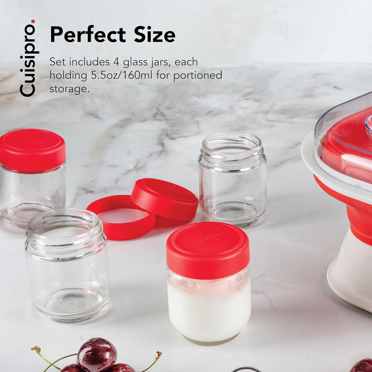 Cuisipro Jars with Lids, 6 Oz Glass Jars with Airtight Lid Wide Mouth, 4 Pack, Canning Jars for