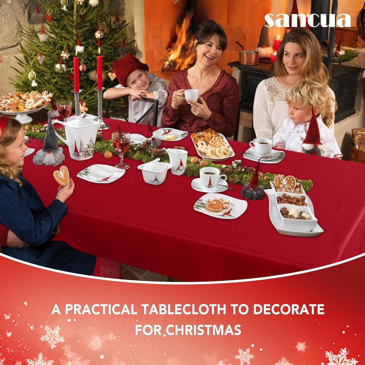 sancua 2 Pack Red Tablecloth 54 x 78 Inch, Rectangle 4 Feet Table Cloth - Stain and Wrinkle