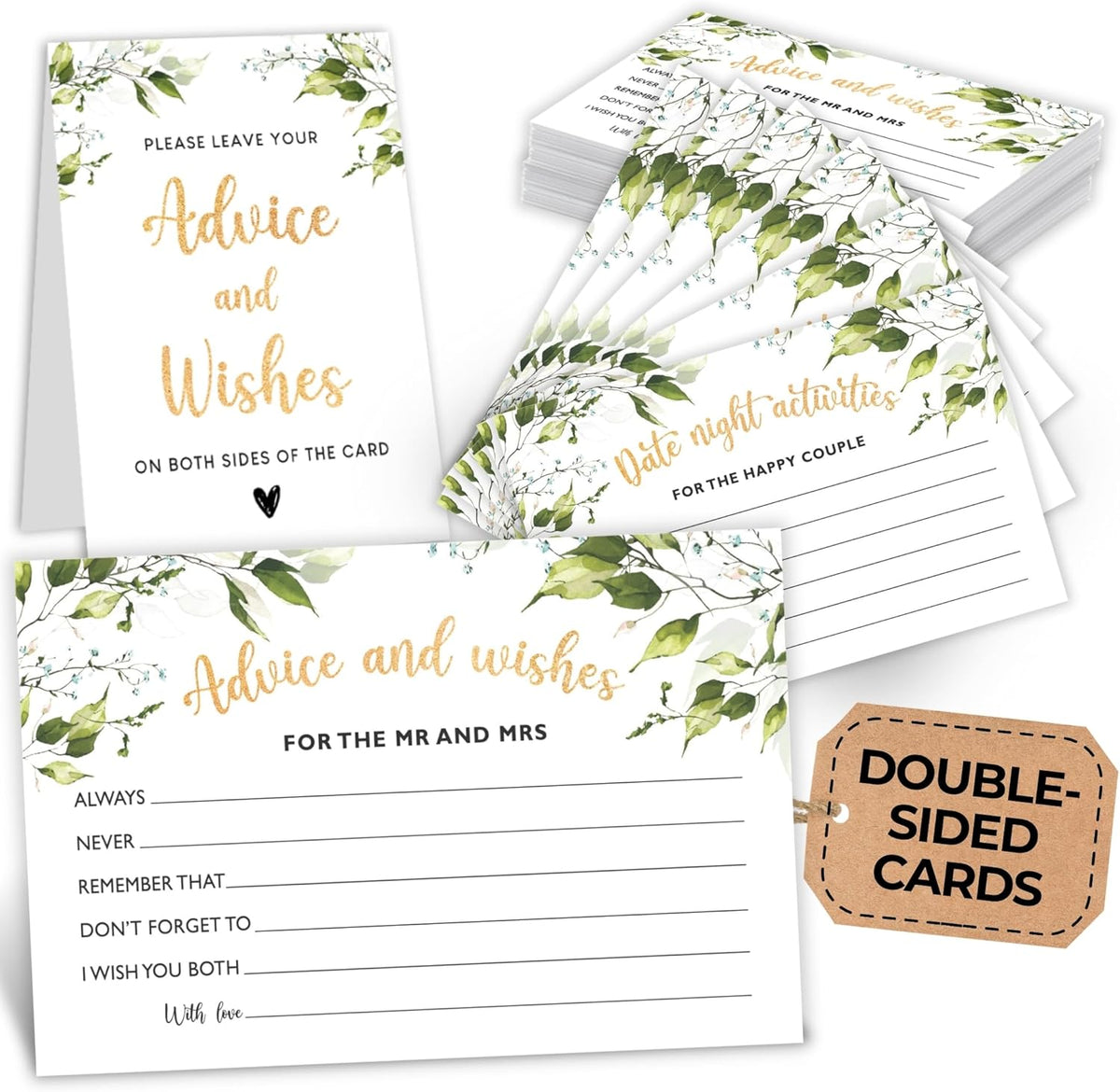 Advice and Wishes for The Mr and Mrs - 50 Wedding Advice Cards for Bridal Shower Decorations