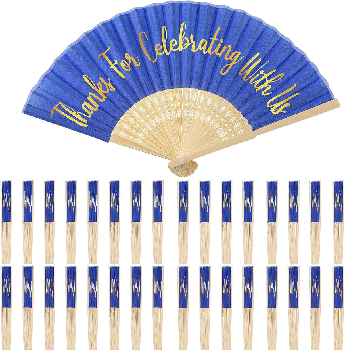 Jetec 50 Pcs Wedding Fans for Guests Bulk Silk Hand Fans Handheld Folded Thank You for Celebrating