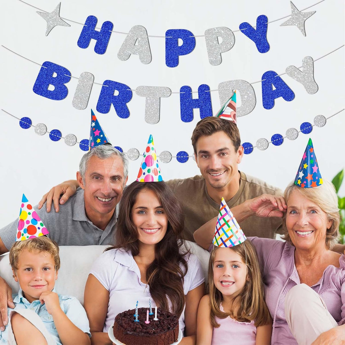 Royal Blue and Silver Happy Birthday Banner-Happy Birthday Decorations for Boys Men,Glitter Garland