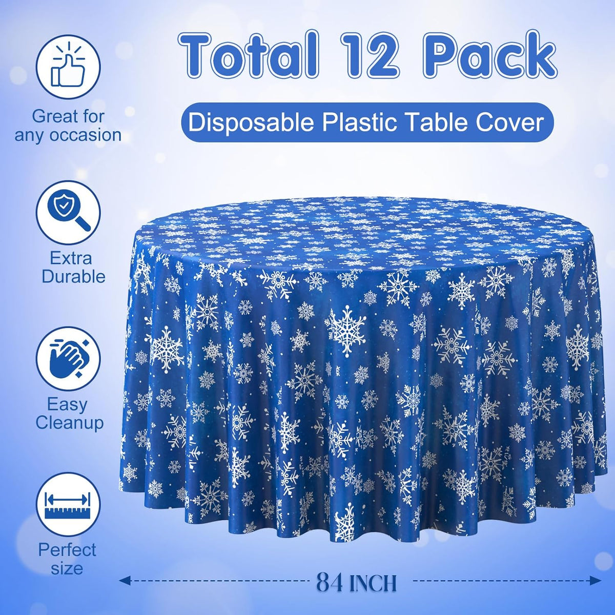 Jectivs 12 Pieces Christmas Snowflake Plastic Party Tablecloth Decorations,Disposable White