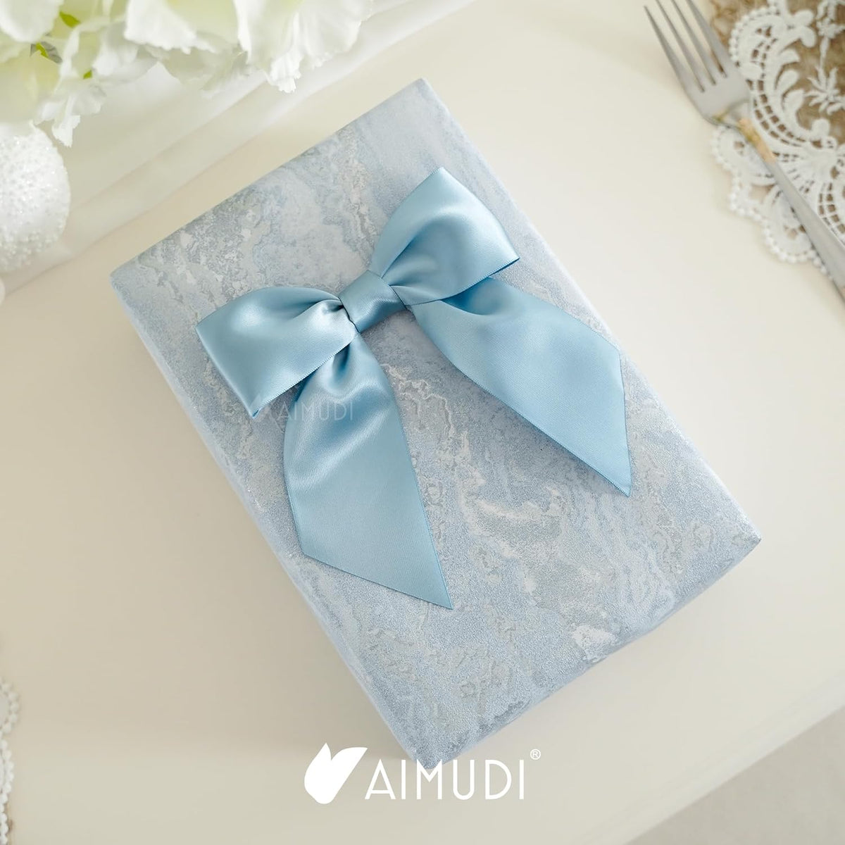 AIMUDI Dusty Blue Satin Bows 5.5" Bows for Gift Wrapping Satin Twist Tie Bows Premade Ribbon Bows