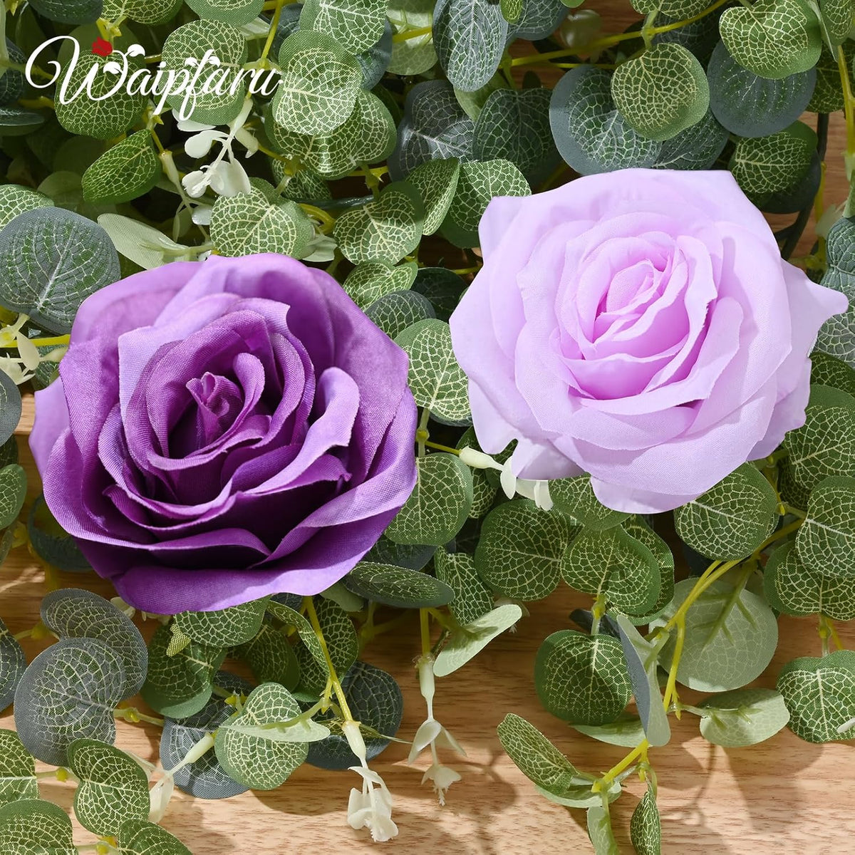 Waipfaru 2 Pcs Flower Garland, 6.07Ft Eucalyptus With Flowers, Rose Floral Vines for Wedding