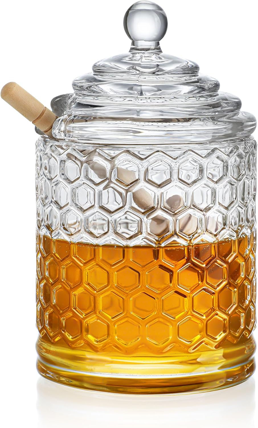 kanpura Clear Crystal Honey Pot with Dipper and Lid Glass Honey Jar with Dispenser Honey Holder and