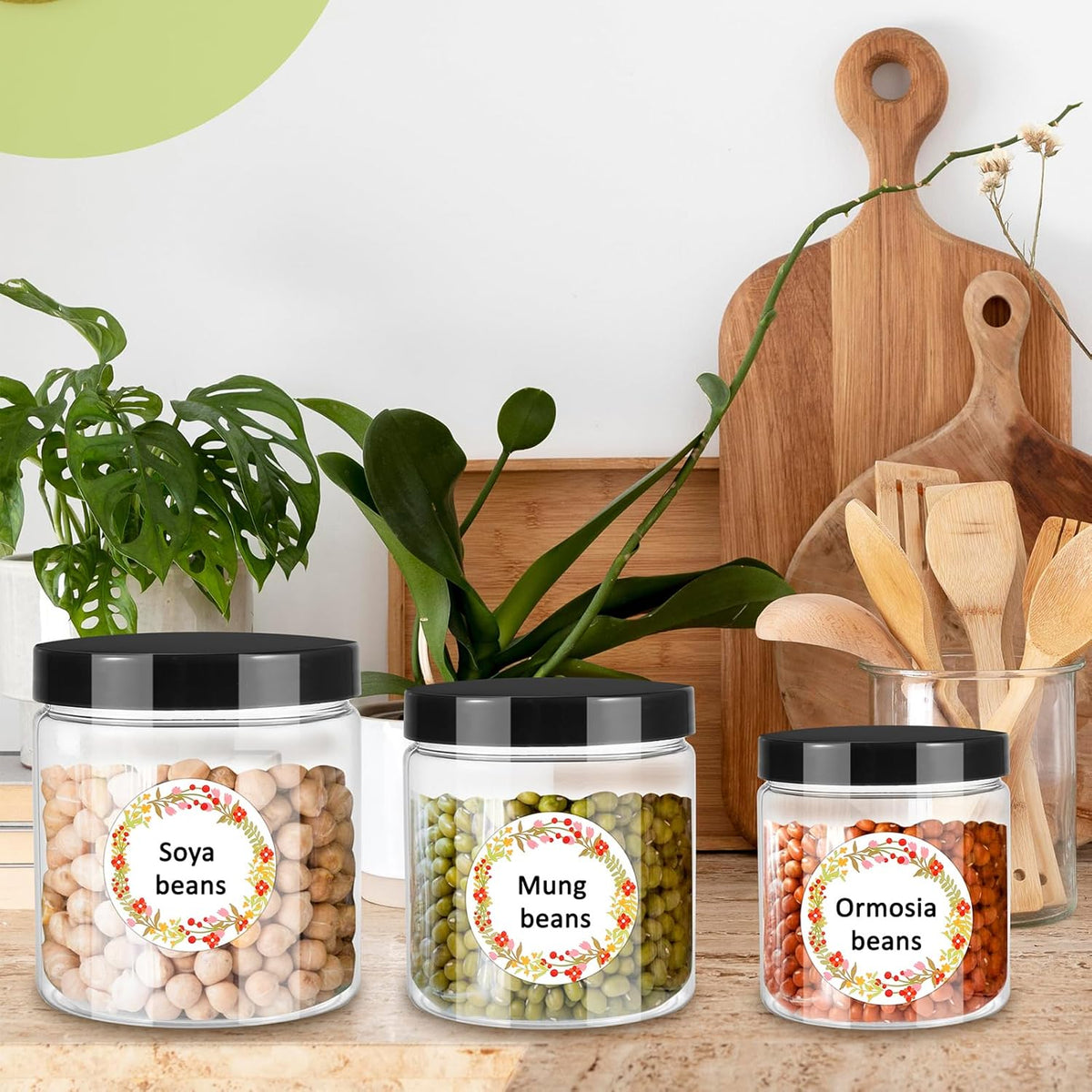 12pcs Plastic Jars with Lids 16 oz & 8 oz & 4 oz, Leakproof Storage Containers Clear Plastic Mason