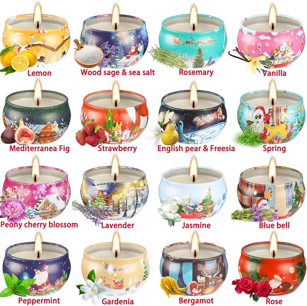 16Pack Christmas Candles Gift Set, Long Lasting Burning Natural Soy Wax 2.5oz Scented Candles with