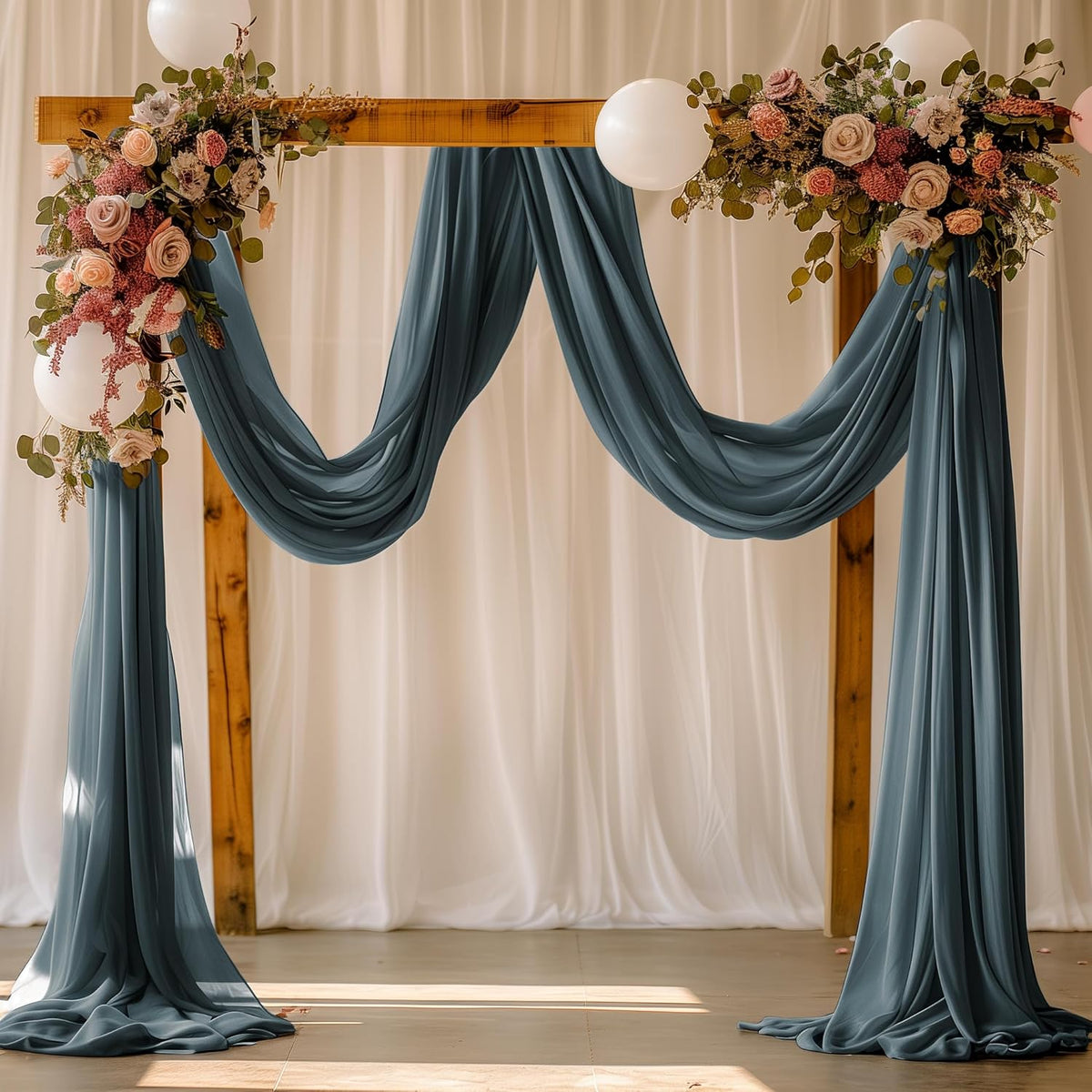 Wokceer Wedding Arch Draping Fabric Grey Blue 28.7" x 20FT Sheer Drapes Backdrop for Ceremony